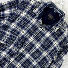 VTG Pendleton Lodge Flannel Shirt Mens L Tall Blue White Plaid 100 Wool Classic
