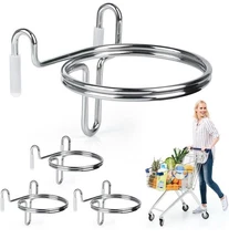 4 Pcs Portable Shopping Cart Cup Holders – Coffee & Drink Holder, Silver New