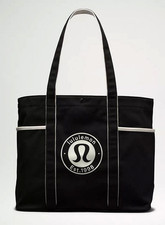 Lululemon Multi-Pocket Black Canvas Tote Bag Black cream 20.1" x 5.9" x 13.8