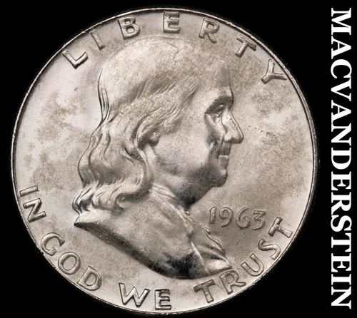 1963-D Silver Franklin Half Dollar - Splotchy  Choice Gem Brilliant Unc  #G8236