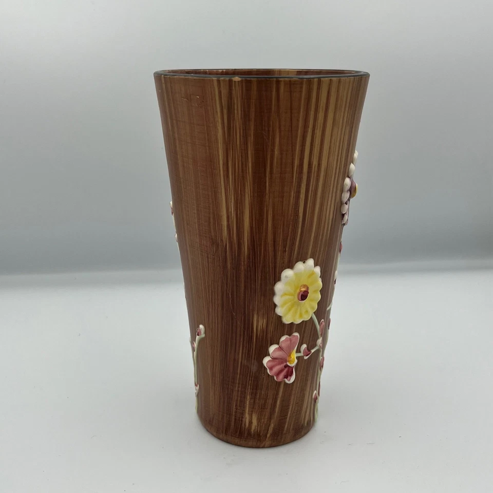 Винтажная ваза с цветочным рисунком ручной росписи сделано в Италии, коричневый вид из древесины и зерна - Изображение 3 из 4