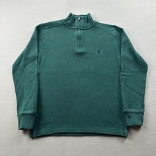 Polo Ralph Lauren Sweater Youth Medium Green Knit Pullover Pony Logo 1/4 Zip