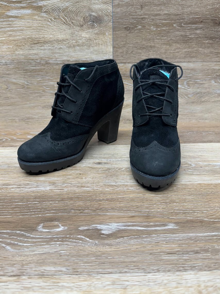 SAOLA Scarpa Oxford Sperry Emory nera in pelle camoscio suola a strappo tacco donna taglia 8