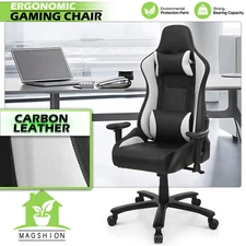 White [CARBON FIBER] Racer Gaming Chair Computer Executive Seat Lumbar Support
