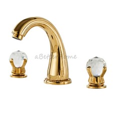 Double Crystal Handle 3 Hole Wash Basin Faucet Bathroom Sink Water Mixer Tap Lu
