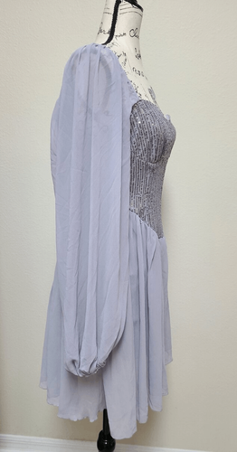 Long Lantern Sleeve Sequin Cocktail Party Bridesmaid Swing Dress SIZE M NEW - Picture 12 of 13