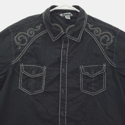Machine Shirt Mens XL Black Embroidered 100% Cotton Pockets Classic Button-Up - Picture 3 of 12
