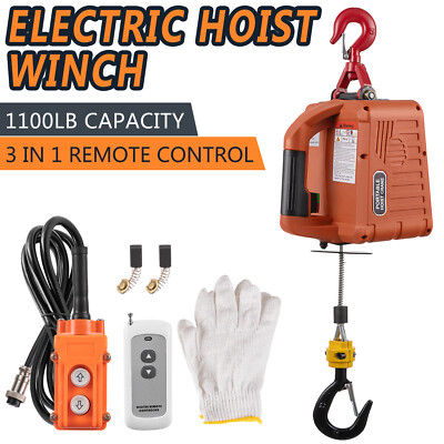Electric Hoist Winch 3 in 1 Portable Crane 1100lbs Wired/Wireless Remote Control