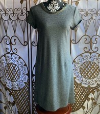 Loft Womens Sweater Dress Roll Tap Short Sleeve Rhinestone Neck Gray Size Small