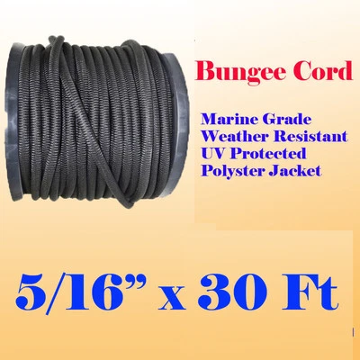 MTP (MULTITOOLPRO) 5/16" x 30 Ft (10 Yard) Premium Marine Grade Bungee Shock Stretch Cord UV Black