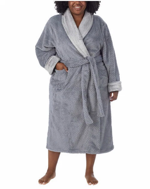 Carole Hochman Women’s soft plush long warm Robe Gray New Plus Size 2X  (22-24)