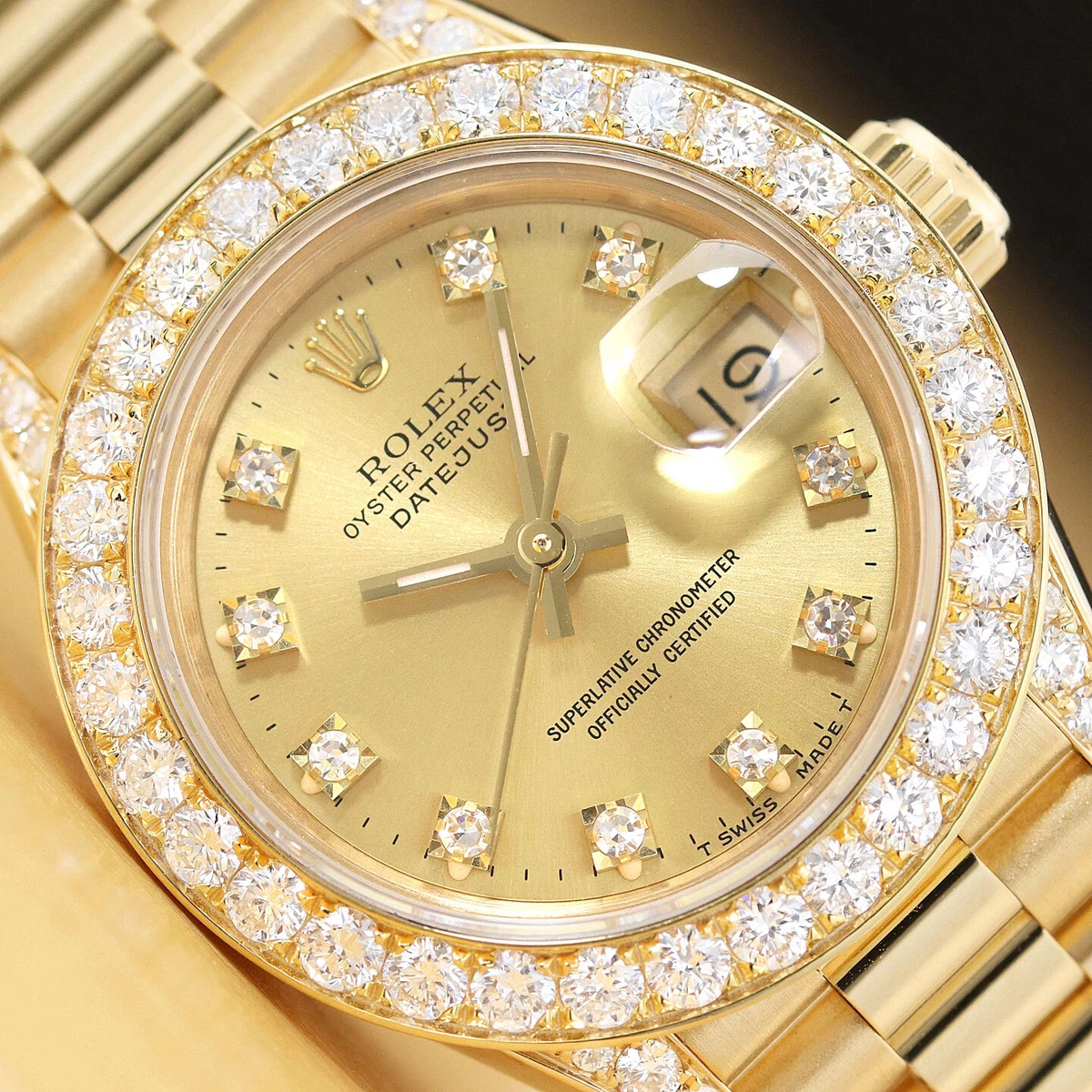 ROLEX LADIES PRESIDENT 69178 FACTORY DIAL 1.5 CT DIAMOND 18K GOLD