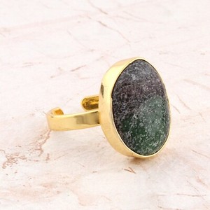 Authentic Raw Look Genuine Ruby Zoisite 24k Gold Plated Adjustable Ring Handmade Jewelry