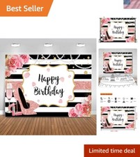 Stylish Pink Floral Happy Birthday Banner - 10x6.5ft Party Photography Backdrop