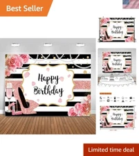 Stylish Pink Floral Happy Birthday Banner - 10x6.5ft Party Photography Backdrop