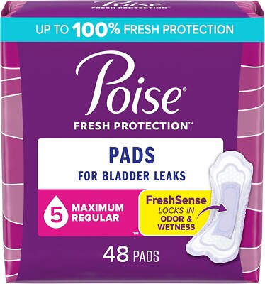 Poise Incontinence Pads 5 Drop Maximum Absorbency Regular Length 48 Count