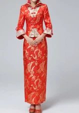 Chinese Wedding Traditional Dress Cheongsam Gown Dragon And Phoenix Size L