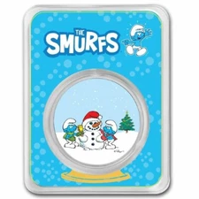Smurfs and Snowman 2023 1 Oz $2 Colorized Silver Coin in TEP  Niue