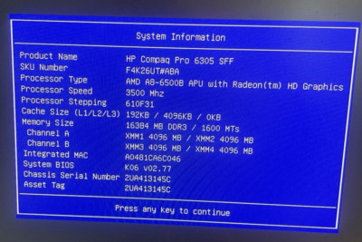 HP Compaq Pro 6305 SFF AMD A8-6500B APU With Radeon HD Graphics