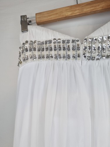 Imoda White Chiffon Ruched Beaded Sweetheart Strapless Wedding Dress Sz 12 - Picture 12 of 12