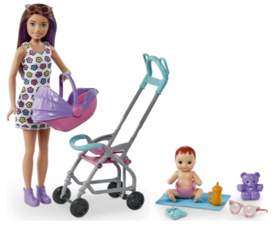 Barbie Babysitters Play Set Baby Doll Stroller Carrier Stroller Brunette Skipper