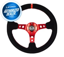 NEW NRG Deep Dish Steering Wheel 350mm Black Suede Red Spoke 3" Deep RST-006S-RD