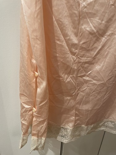 Vintage Sz S Kayser Silky Aqua Nylon Half Slip Scalloped Lace Hem & Slit Pink - Picture 2 of 10