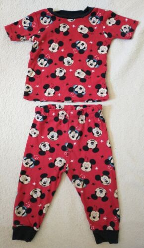 Disney Mickey Mouse Pajama Set Boy Toddler 24M Red Cotton Pant Short Sleeve