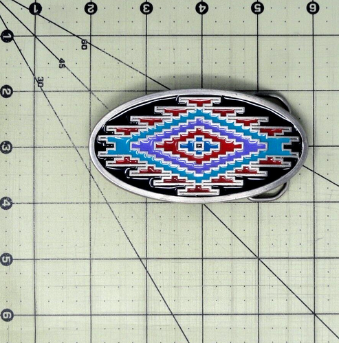 Native American Design Belt Buckle Bright Enamel Colors Vtg 90s GAP .NOX132 - Picture 3 of 9