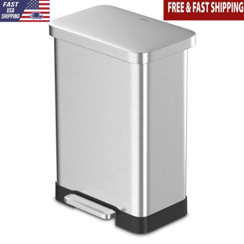 20 Gal Stainless Steel Trash Can Soft Close Silent Foot Pedal Kitchen Waste Bin