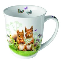 Ambiente Kaffeetasse Teetasse Porzellan Becher 0,4L EichhöRnchen Garten