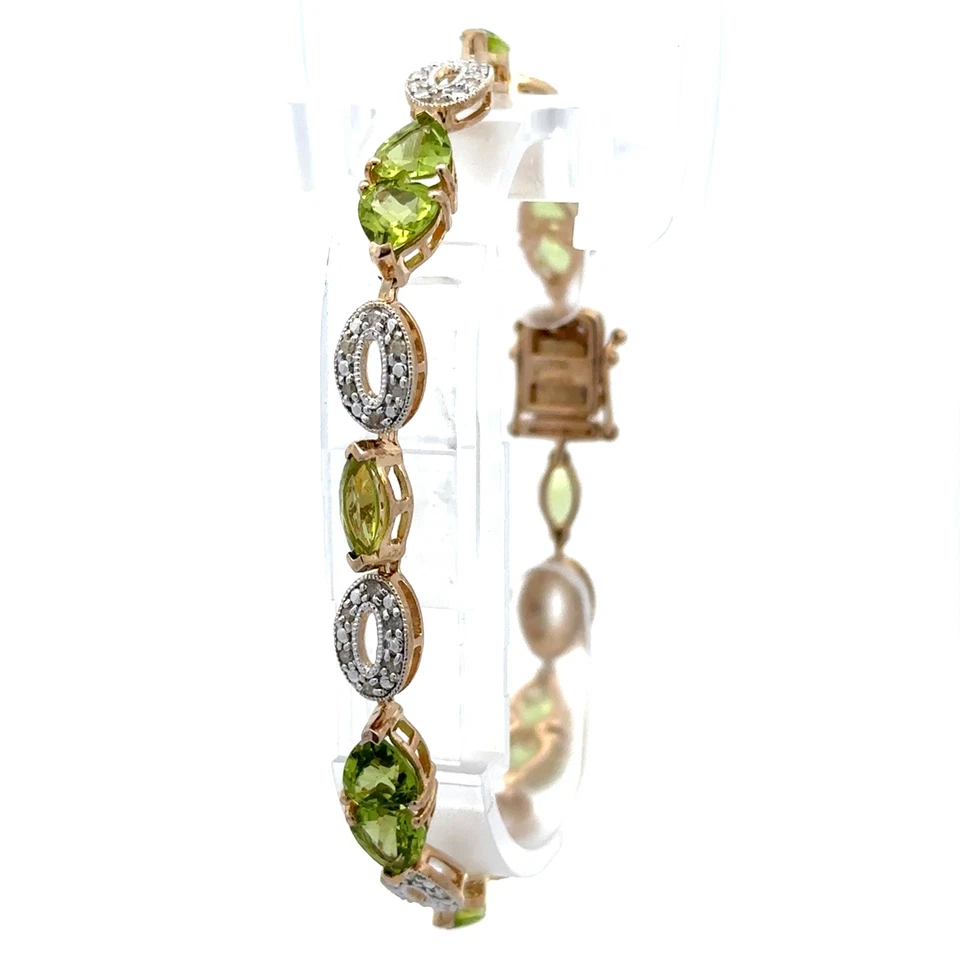 Gold Plated Sterling Silver Heart Shaped Peridot & Diamond - Image 4 of 4