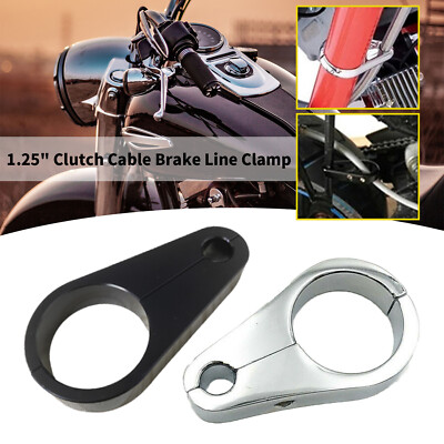 Black/Chrome 1.25'' Clutch Cable Brake Line Clamp Mount For Harley Honda Kawasaki