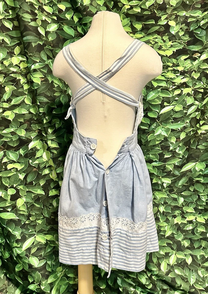 Vintage 50s JEAN DURAIN Hollywood Child’s Dress Light Blue Cotton Button 5/6 - Image 3 of 4
