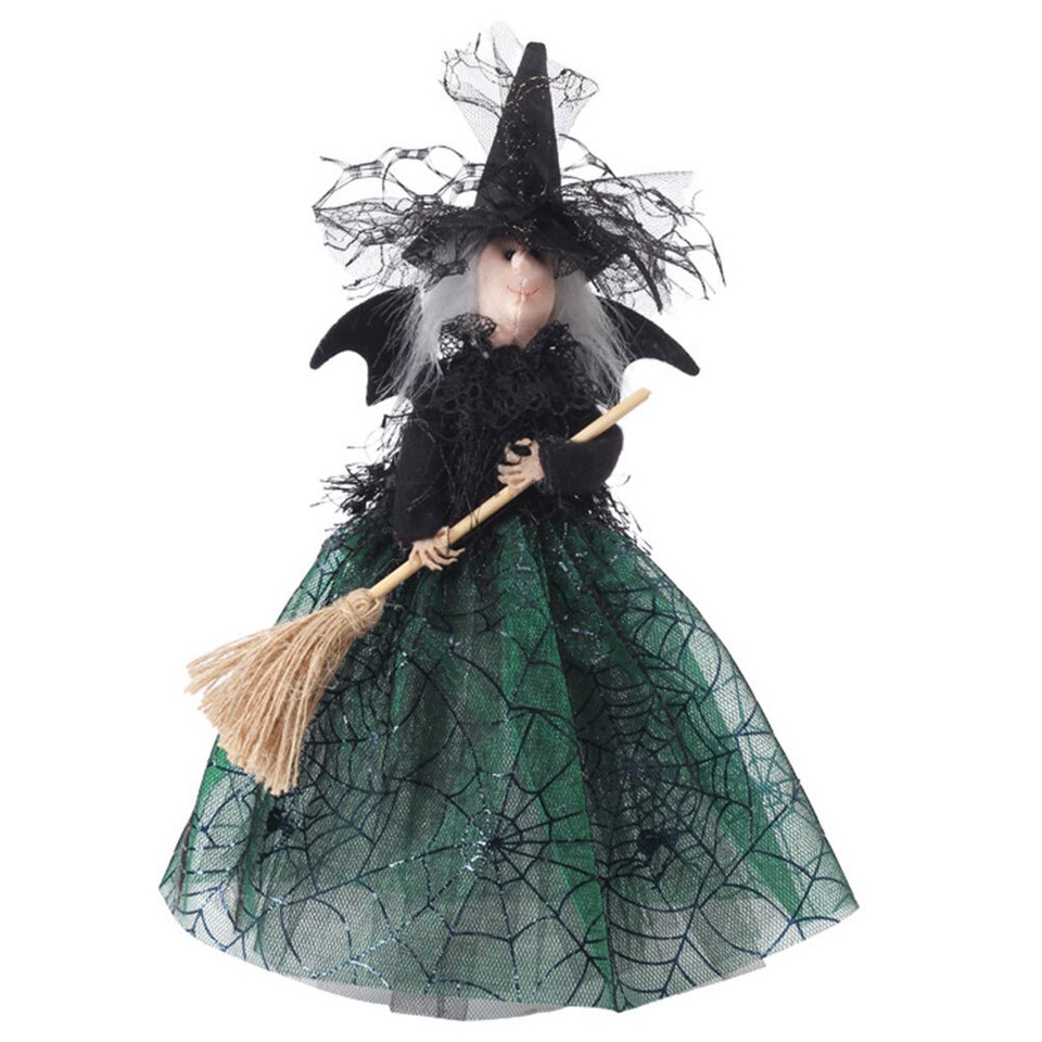 Scary Witch Doll with Broom Halloween Props Halloween Witch Props for