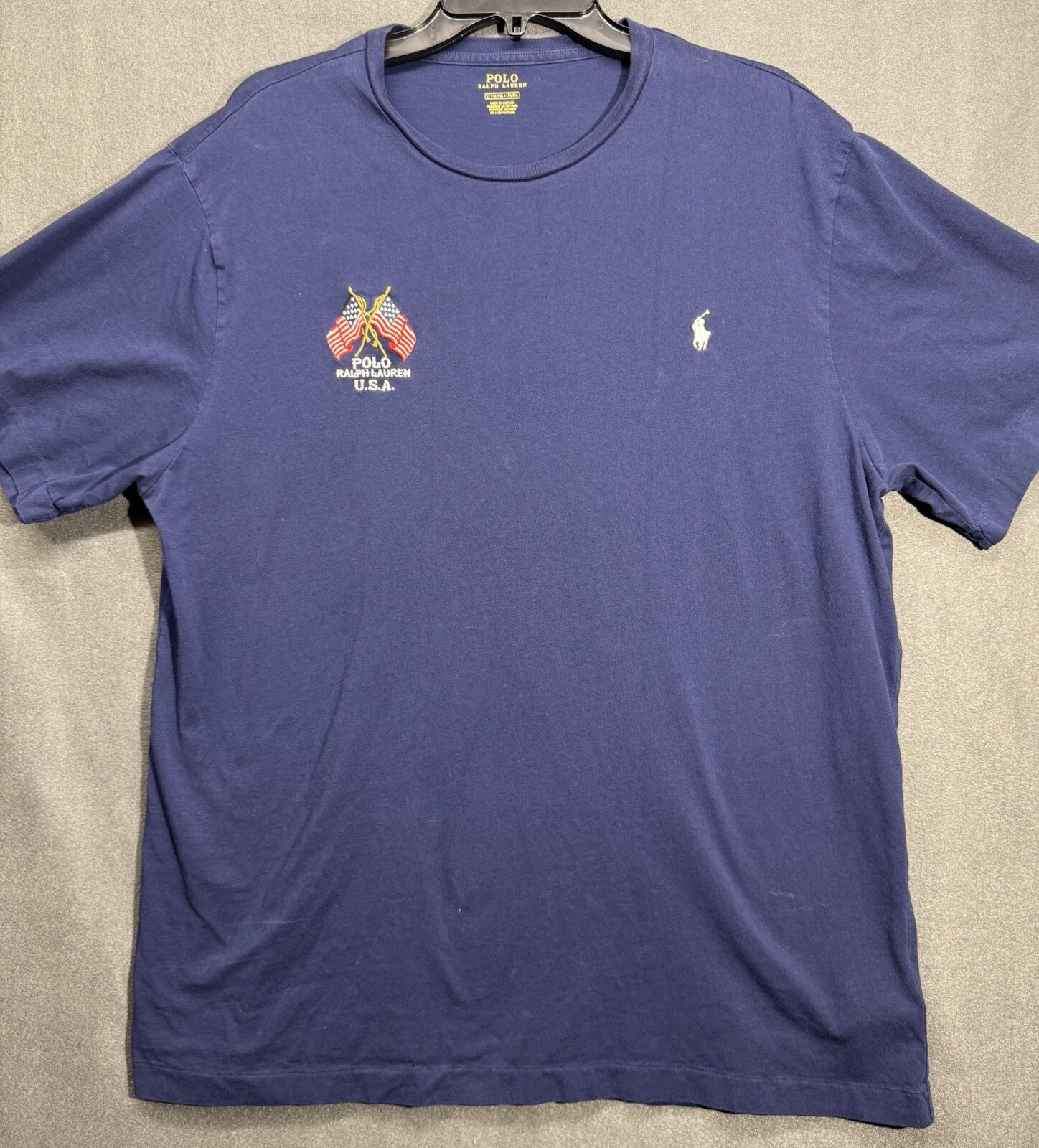 Polo Ralph Lauren t shirt uomo L alta blu cotone bandiere USA pony punto singolo