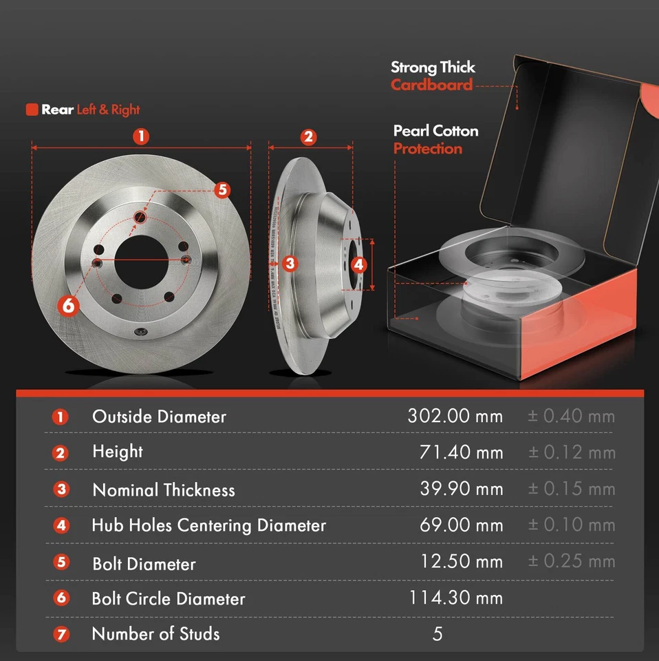 Rear Left & Right Disc Brake Rotors + Brake Pads for Kia Sedona 2015-2021 3.3L - Изображение 2 из 4