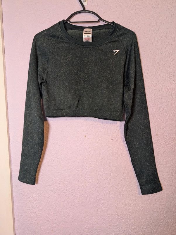 Gymshark Adapt Marl Seamless Green Long Sleeve Crop Top Size L