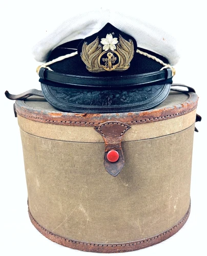 WW2 II Genuine Imperial Japanese Navy Officer Military Uniform Cap W/ Case Rare