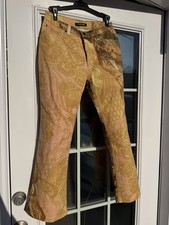 Archival F/W 2001 Roberto Cavalli Phoenix Jeans Gold Pink Floral Shimmery XS Y2K