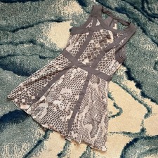 Banana Republic Dress 8P Gray Snake Animal Print Strappy Cutout A-Line Fit Flare