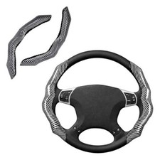Carbon Fiber Steering Wheel Cover, 2PCS Non Slip Car Steering Wheel Cover, Gray