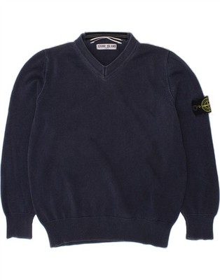 STONE ISLAND Jungen V-Ausschnitt Pullover Pulli 7-8 Jahre dunkelblau Baumwolle BC03