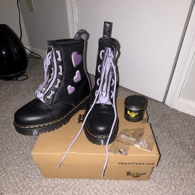 Dr. Martens 1460 Zip Heart Boots Black Frosted Lavender Lilac Leather