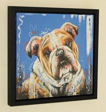 SAMANTHA ELLIS Framed Limited Edition Print on Canvas of a Bulldog 'Hard Stare'