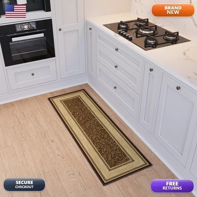 Ottomanson Kitchen Runner Rug 20"x53" Non Slip Rubber Backed Border Brown - Image 1 of 4