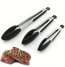 SILICONE COOKING TONGS 9" INCH HEAVY DUTY NON-STICK STAINLESS STEEL