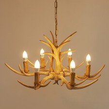 6-Lights Rustic Deer Horn Antler Chandelier Pendant Light Ceiling Lamp Fixture