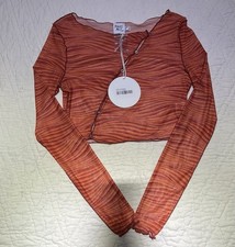 Princess Polly Orange Striped Mesh Scoop Neck...