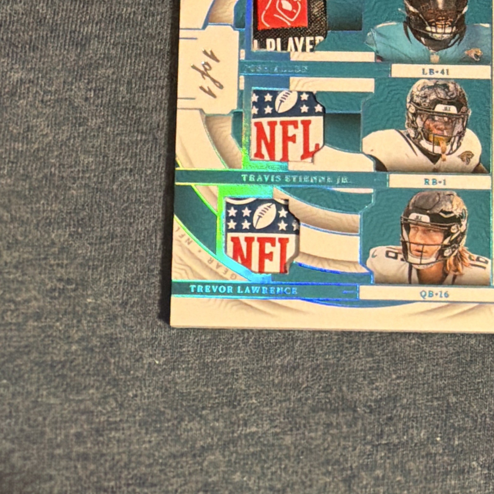 2023 Panini National Treasures Quad NFL Shield Lawrence/Etienne/Allen/Olad 1/1 view 5